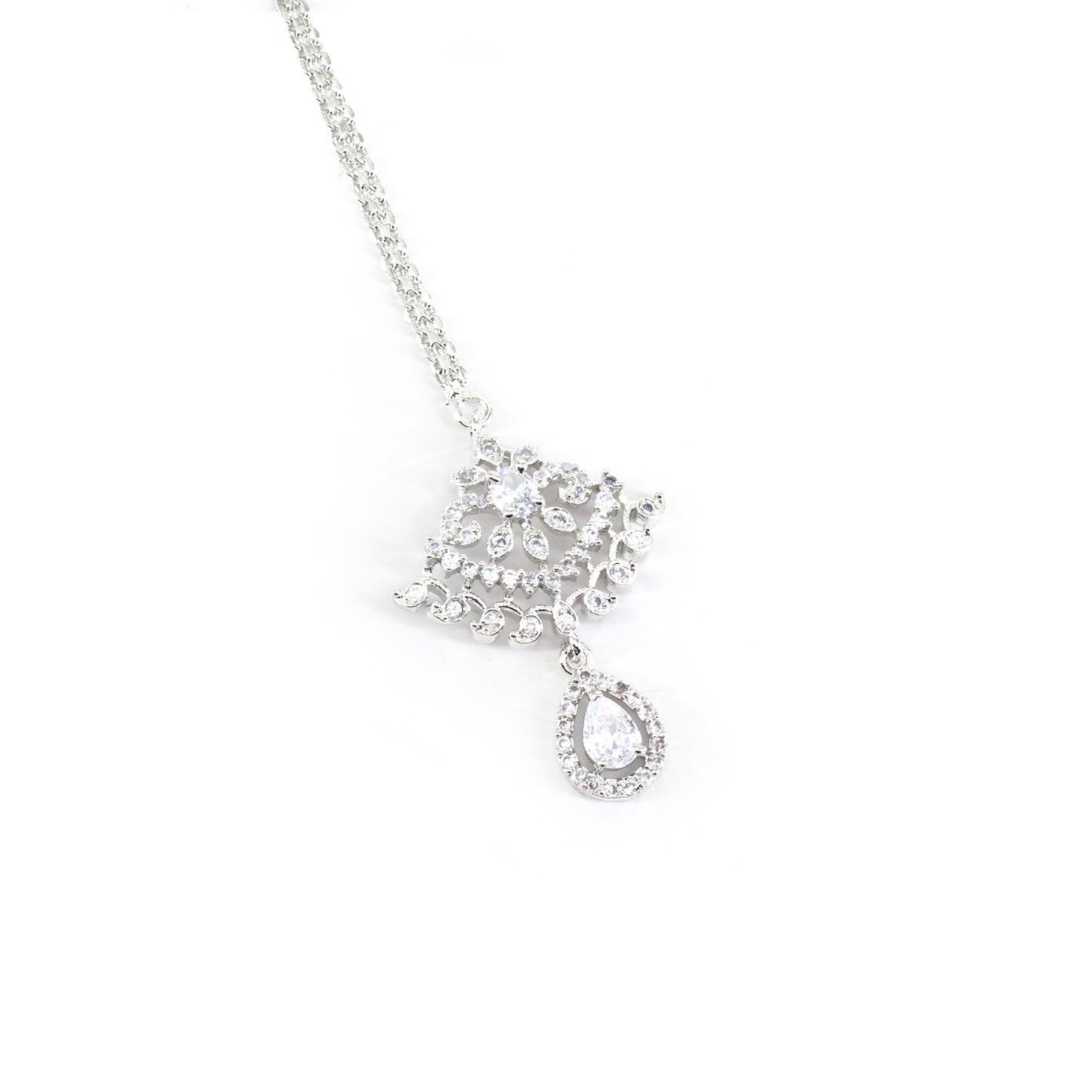 Silver Plated White AD Maang Tikka for Women