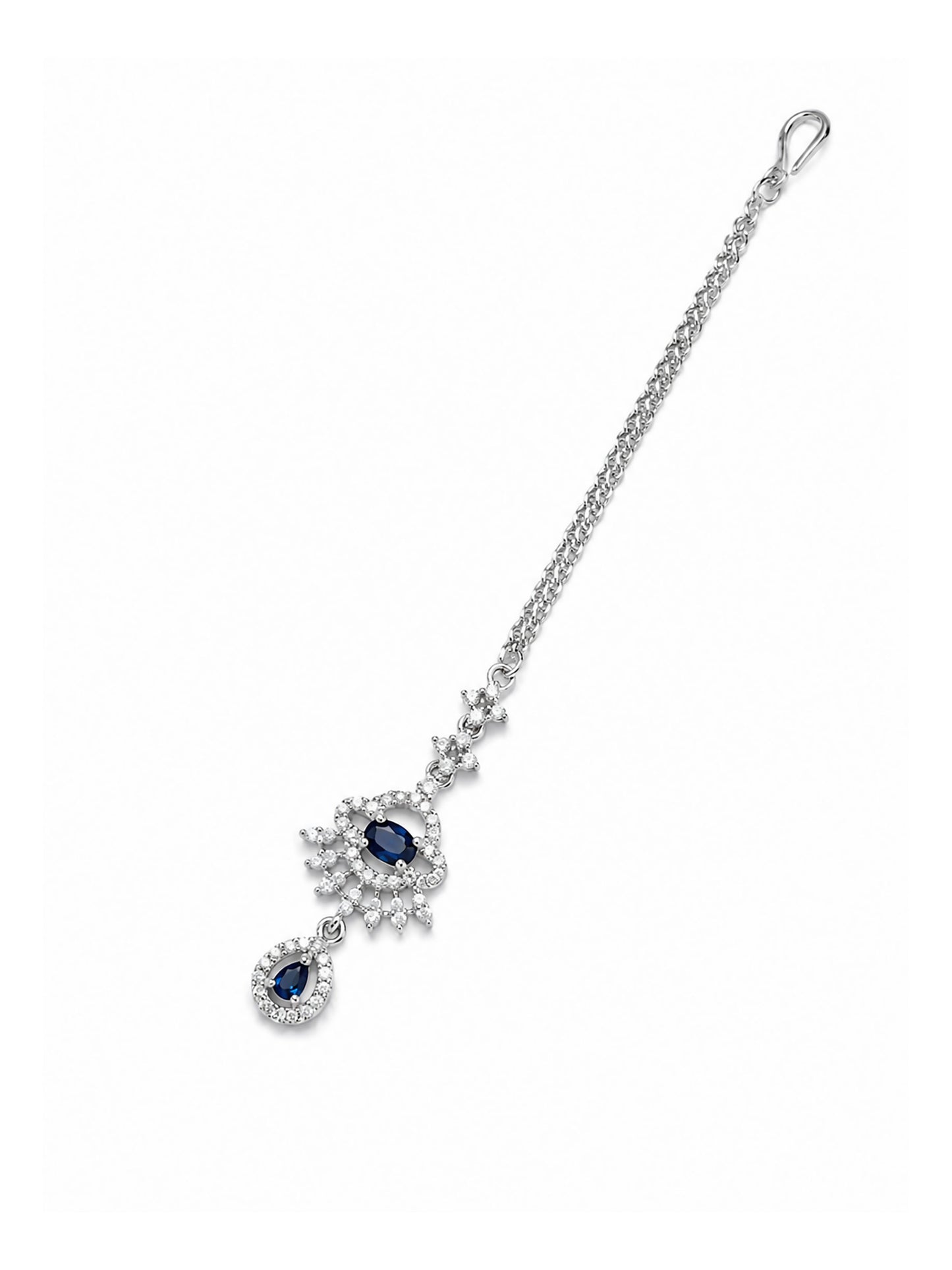 Silver Plated Blue AD Maang Tikka for Women
