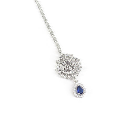 Rhodium Plated Blue AD Maang Tikka for Women