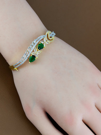 Gold Plated Green Leaf Cuff Bracelet For Women