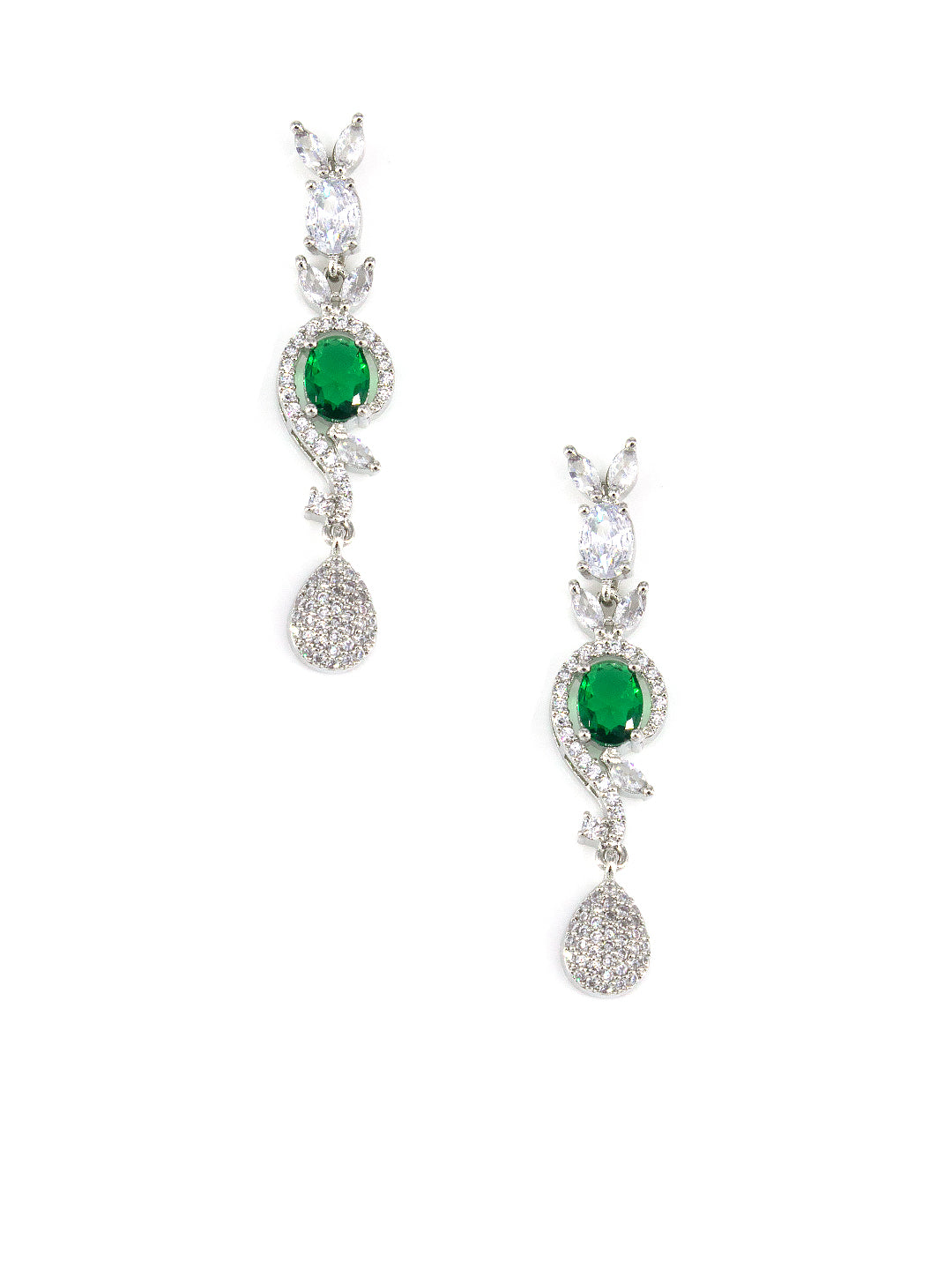 Silver Plated Green Designer AD Jewellery Set