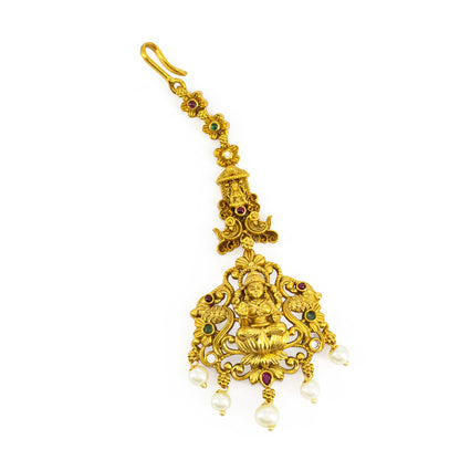 Gold Plated AD Temple Maang Tikka for Women