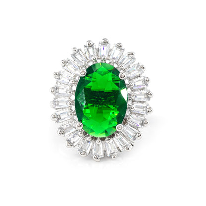 Rhodium Plated Green AD Finger Ring for Women