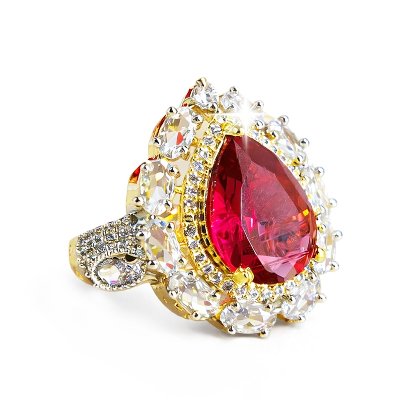 Gold Plated Red AD Adjustable Designer Ring For Women