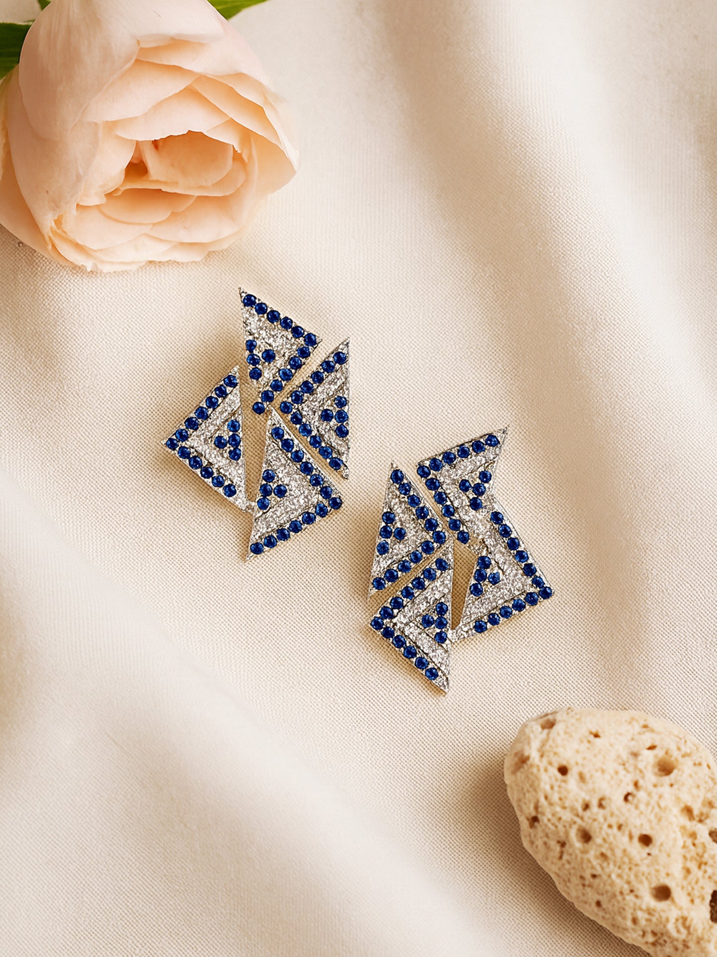 Silver Plated Blue Geometric Shape Earrings For Women