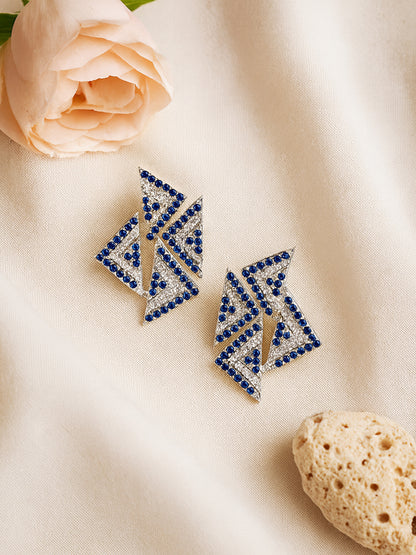 Silver Plated Blue Geometric Shape Earrings For Women