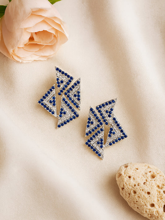 Silver Plated Blue Geometric Shape Earrings For Women