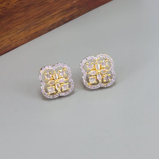 Gold Plated Floral American Diamond Stud Earrings