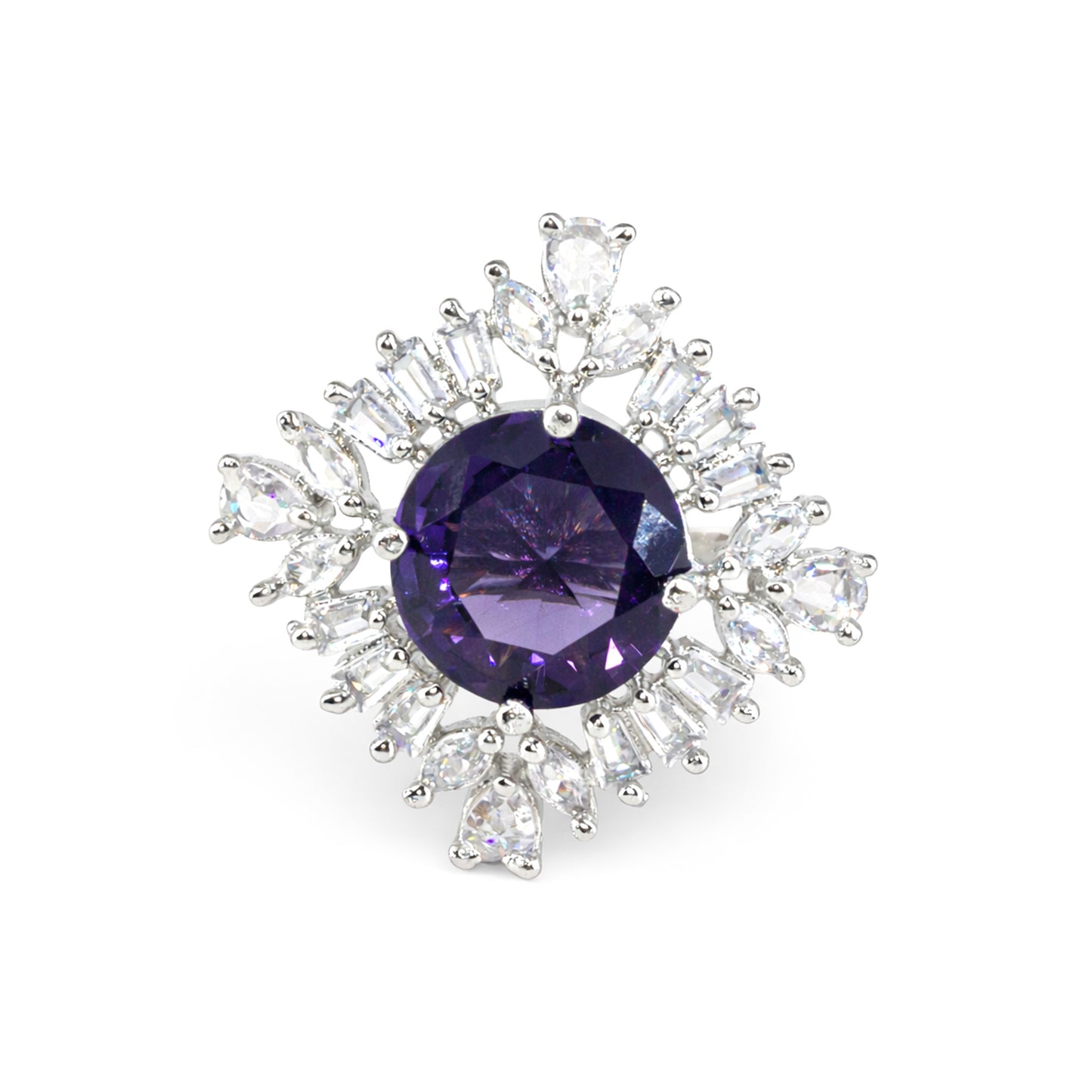 Silver Plated Purple AD Finger Ring for Women