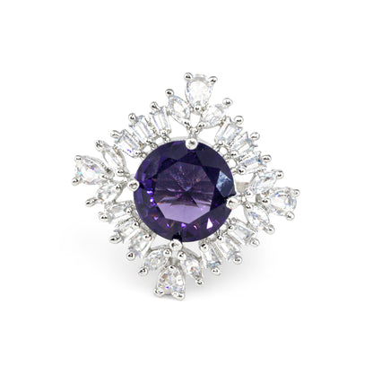 Silver Plated Purple AD Finger Ring for Women