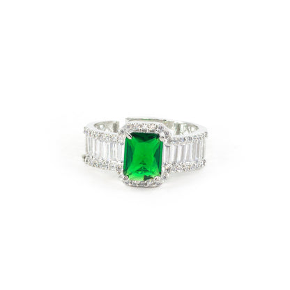 Silver Plated Green American Diamond Adjustable Ring for Women