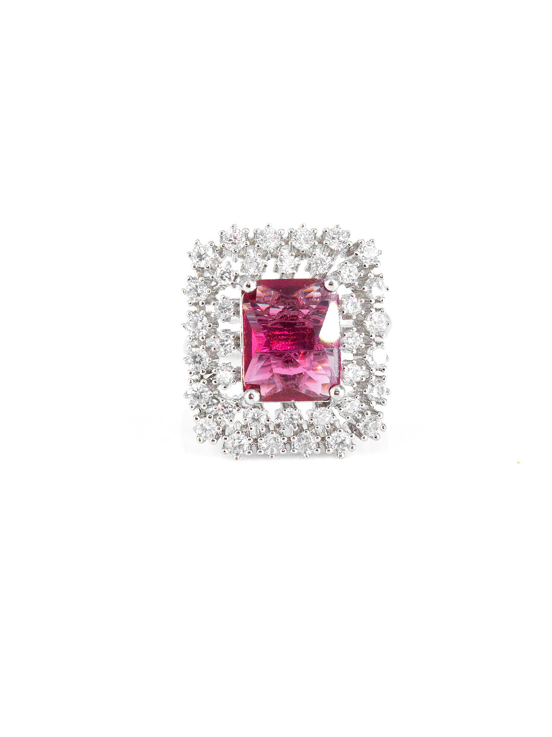 Silver Plated Red Square AD Adjustable Ring For Women