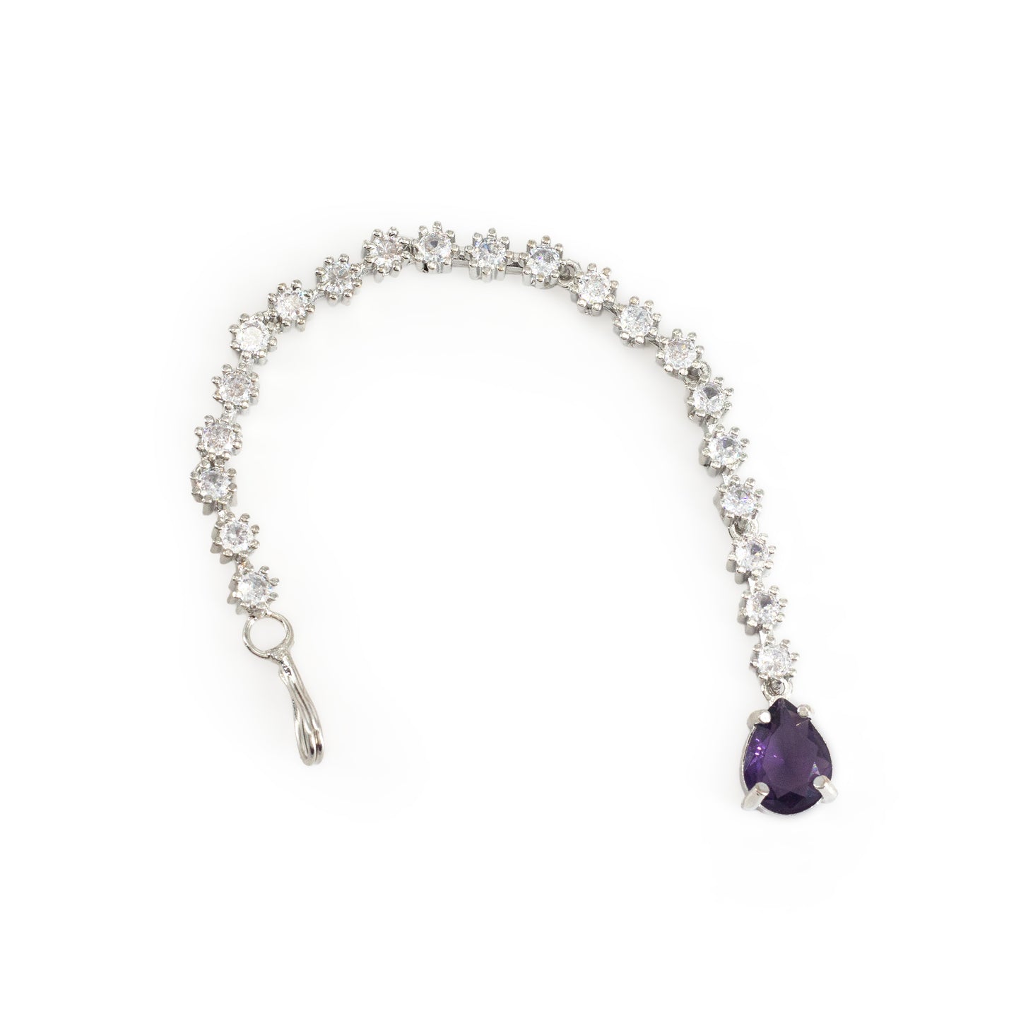 Silver Plated Purple AD Teardrop Maang Tikka for Women