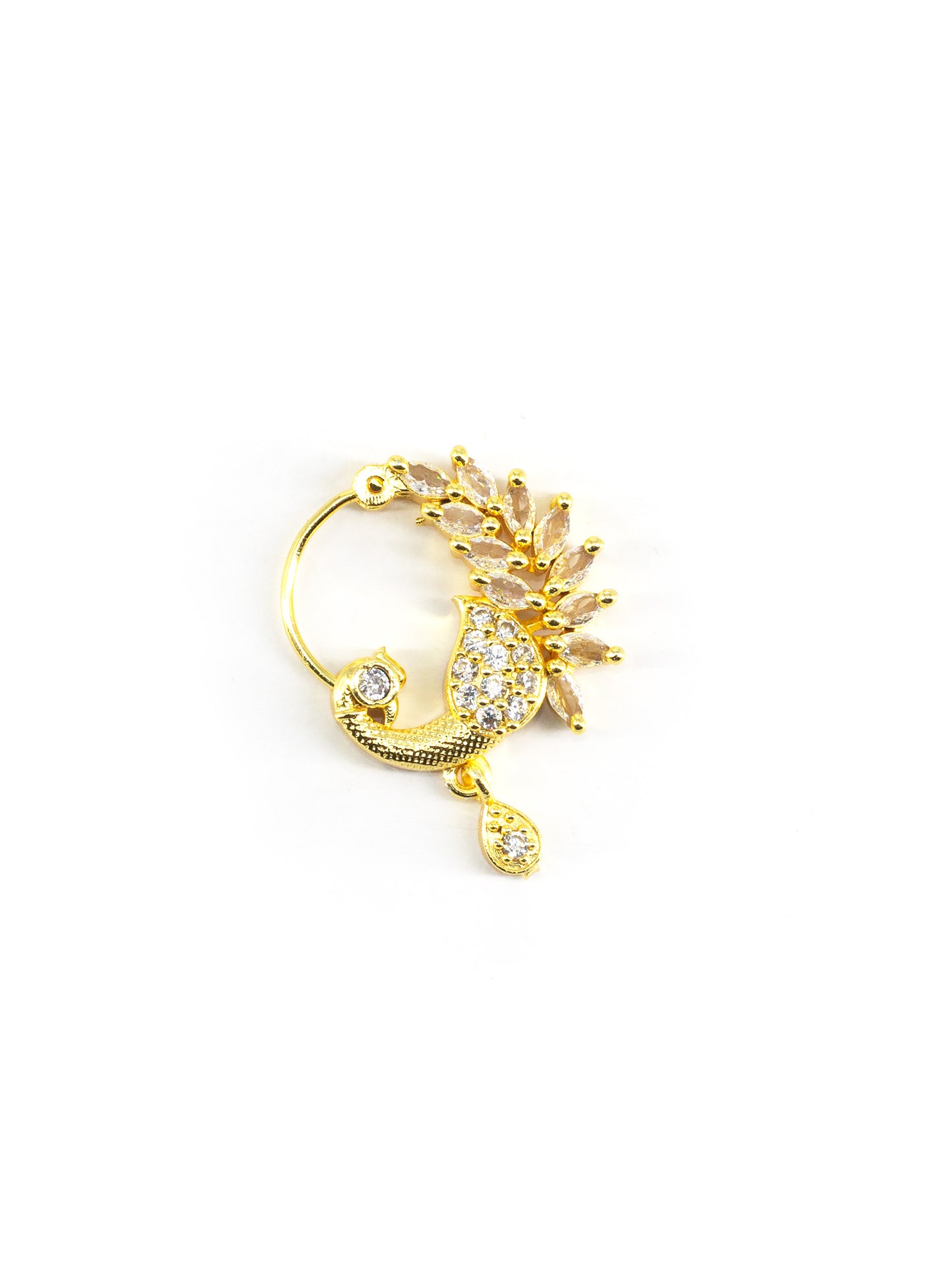 Gold Plated White AD Floral Nose Ring for Women
