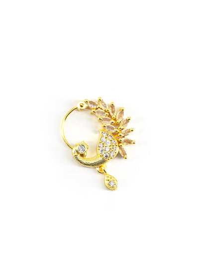 Gold Plated White AD Floral Nose Ring for Women