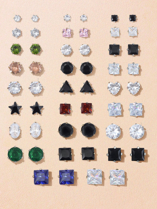 Pack of 26 Multicolour Geometric AD Stud Earrings