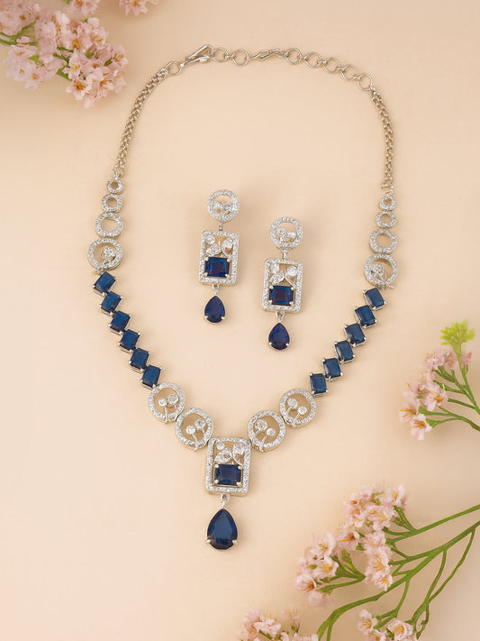 American Diamond Royal Blue Drop Jewellery Set For Women And Girls