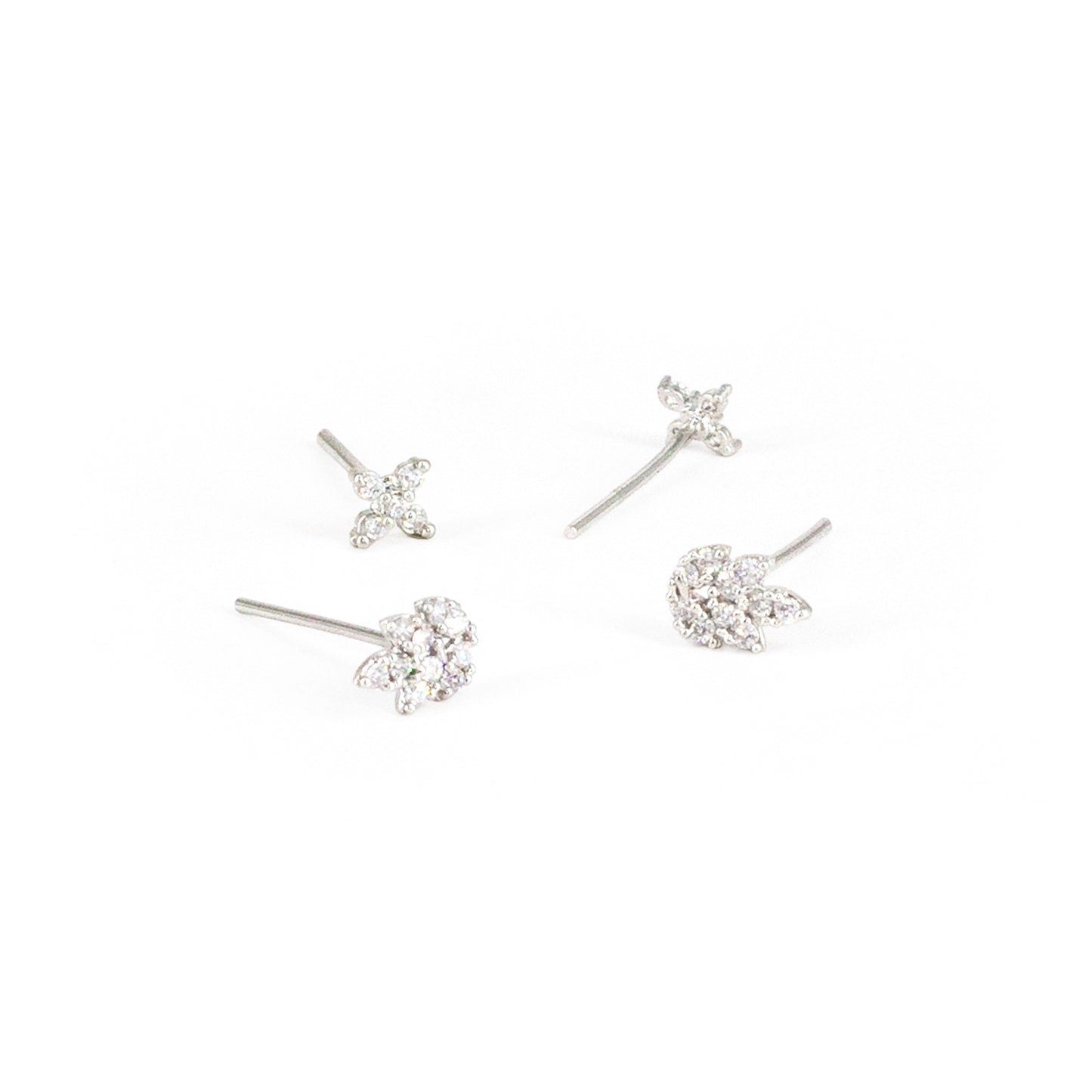 Set of 2 Silver Plated Stud Earrings for Women