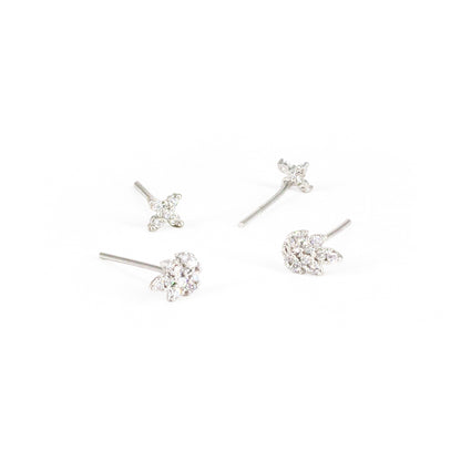 Set of 2 Silver Plated Stud Earrings for Women