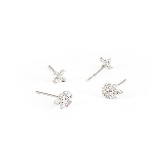 Set of 2 Silver Plated Stud Earrings for Women