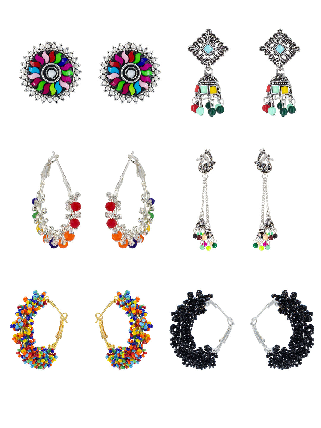 Pack of 6 Multicolor Oxidized Earrings