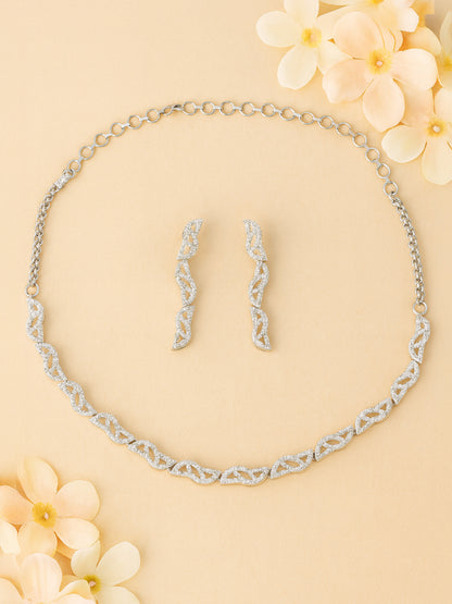 American Diamond White Minimal Jewellery Set For Women And Girls