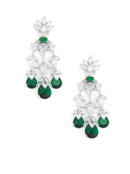 Silver Plated Green American Diamond Semi-Bridal Jewellery Set