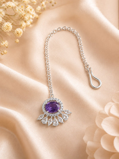 Silver Plated Purple AD Maang Tikka for Women