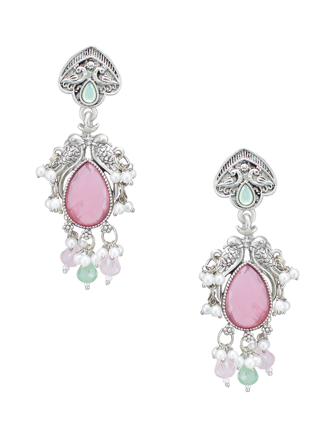 Pink Monalisa Bird Beads Drop Earrings