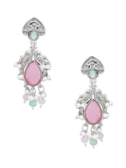 Pink Monalisa Bird Beads Drop Earrings
