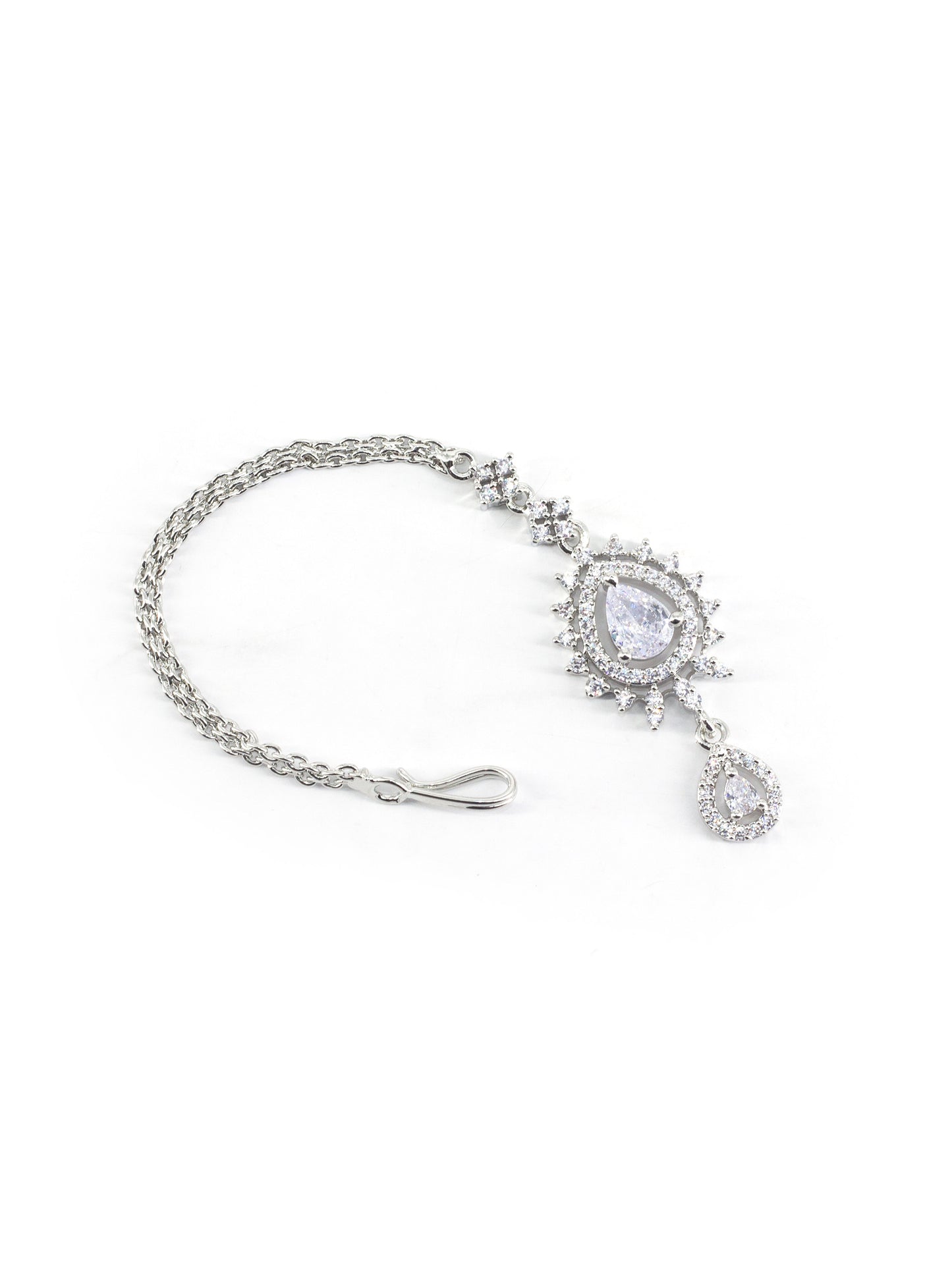 Silver Plated White AD Drop Maang Tikka for Women