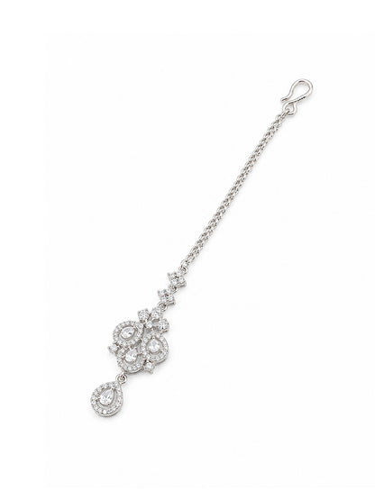 Silver Plated AD Maang Tikka for Women