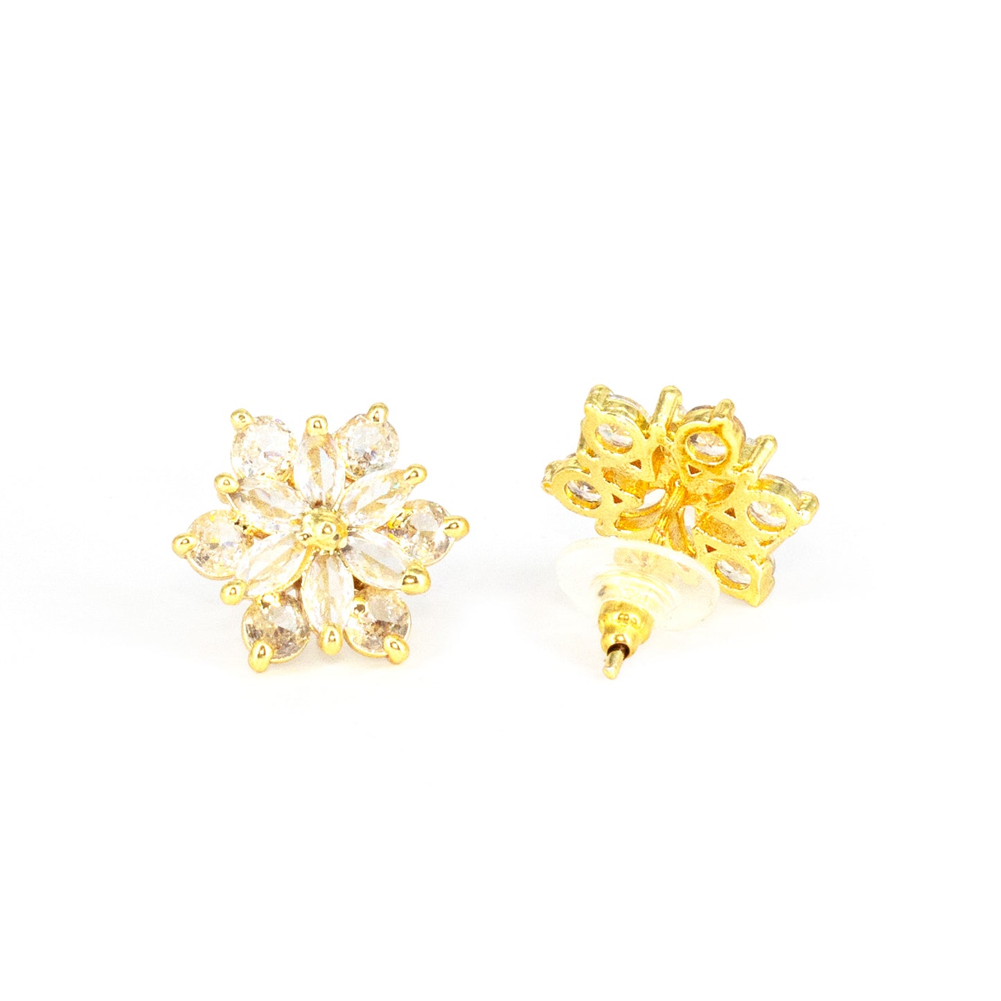 Gold Plated AD Floral Stud Earrings for Women