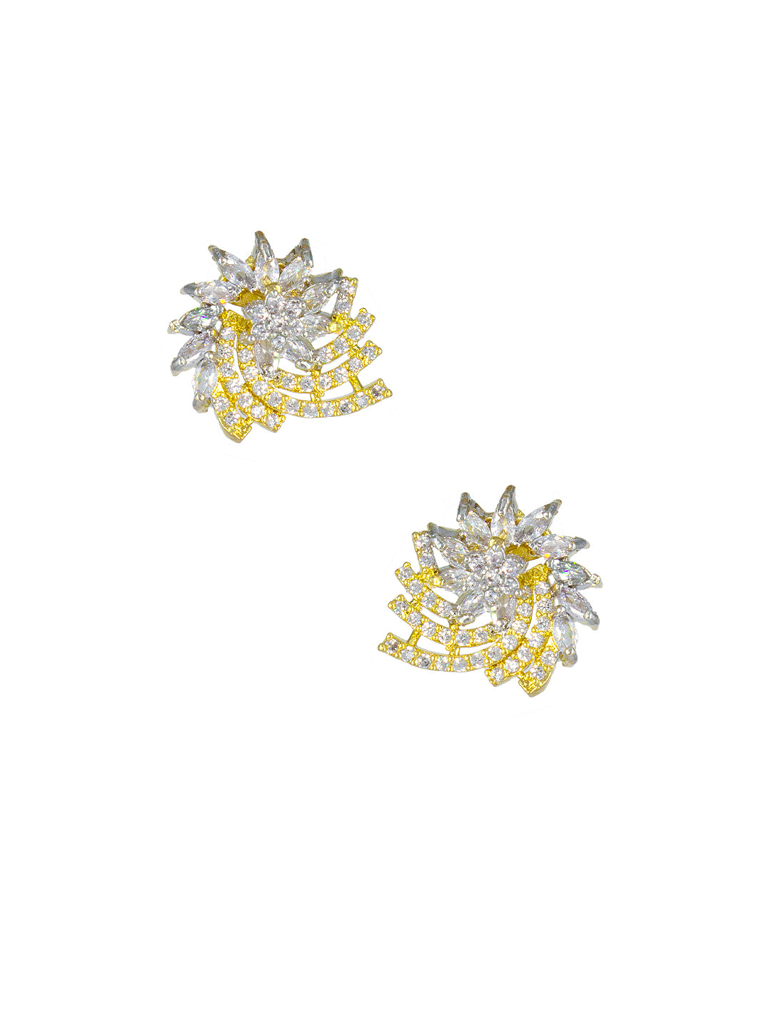 Gold Plated AD Floral Stud Earrings for Women
