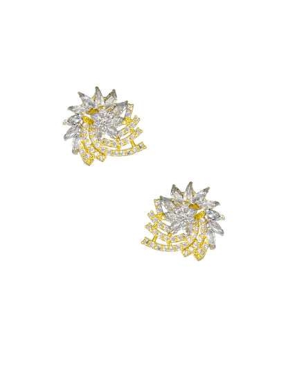 Gold Plated AD Floral Stud Earrings for Women