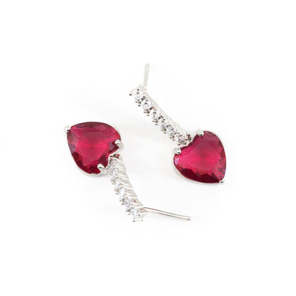 Silver Plated Red Heart AD Drop Earrings for Women