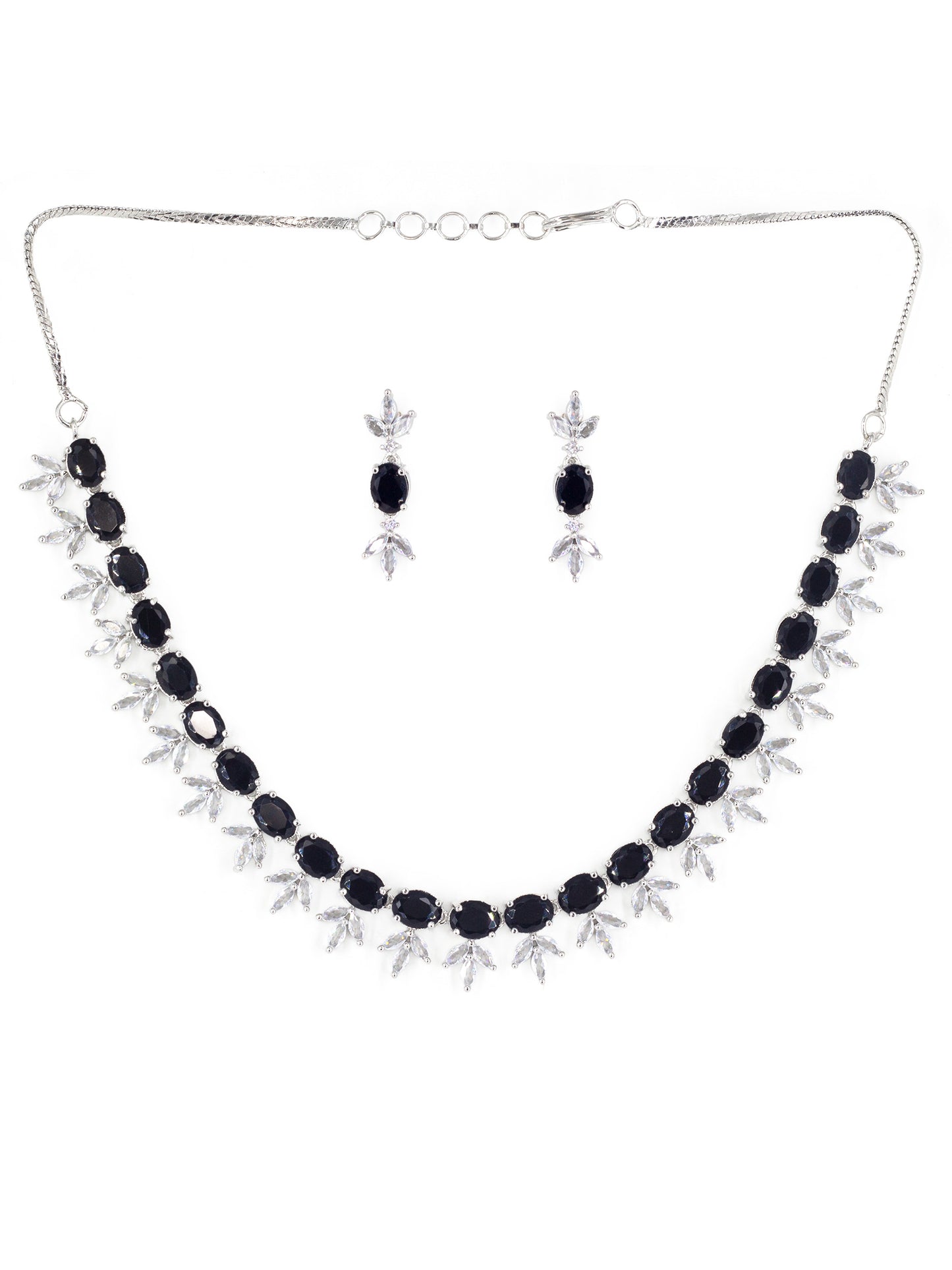 Silver Plated Black AD Jewellery Set for Women