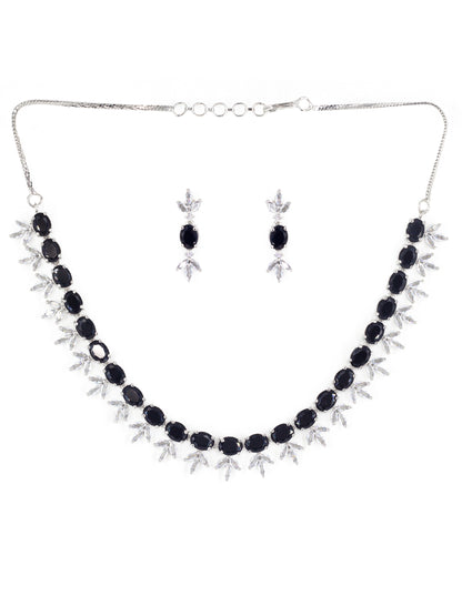 Silver Plated Black AD Jewellery Set for Women