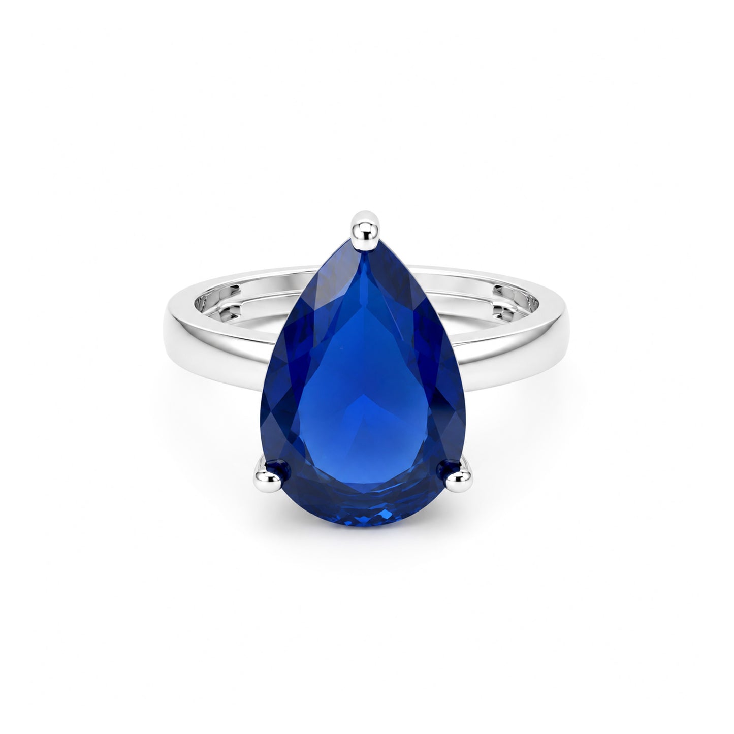Rhodium Plated Blue AD Finger Ring for Women