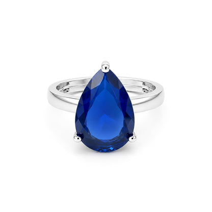 Rhodium Plated Blue AD Finger Ring for Women