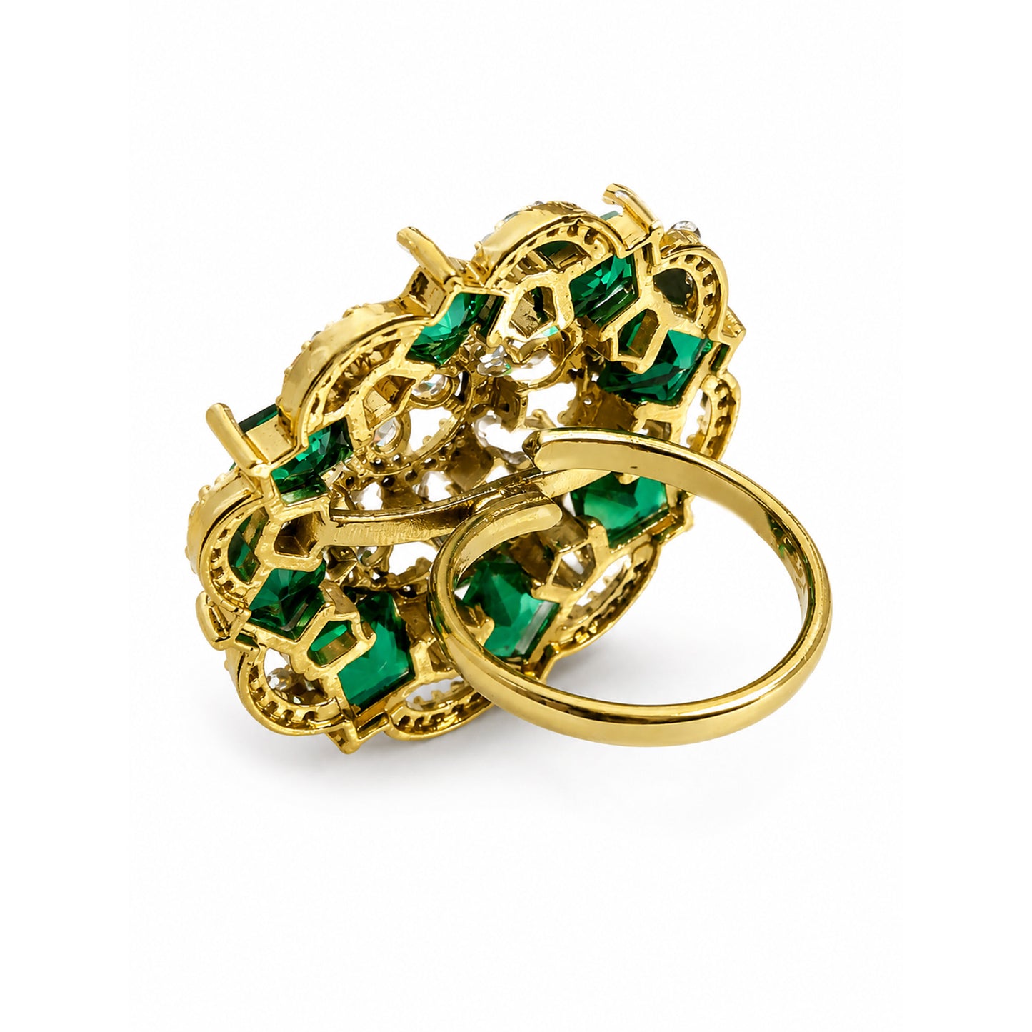 Antique Gold Plated Green AD Finger Ring for Women