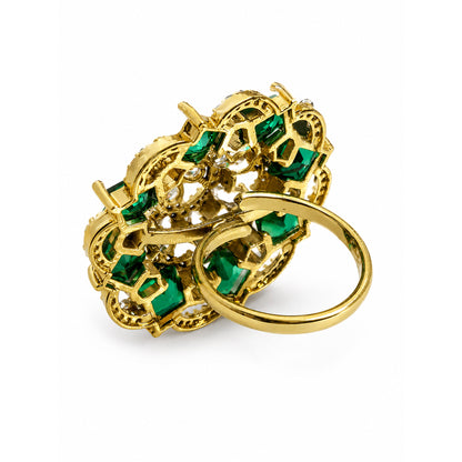 Antique Gold Plated Green AD Finger Ring for Women