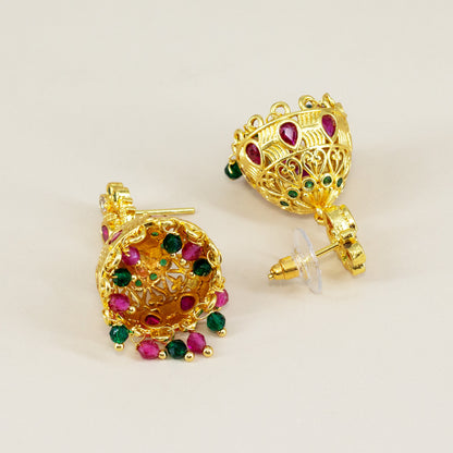 1 Gram Gold Plated AD Jhumka Earrings for Women