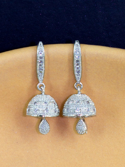 Silver Plated American Diamond Small Jhumki Drop Earring