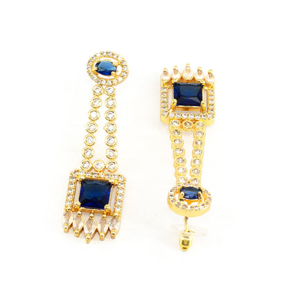 Gold Plated Blue American Diamond Earrings for Women