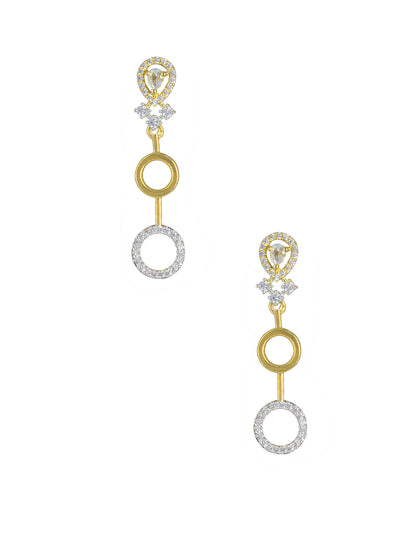 Gold Plated Circular AD Drop Earrings For Women