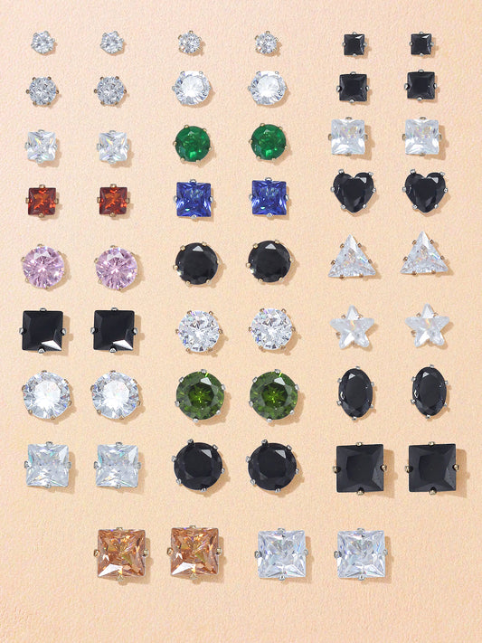 Pack of 26 Multicolour Geometric  AD Stud Earrings