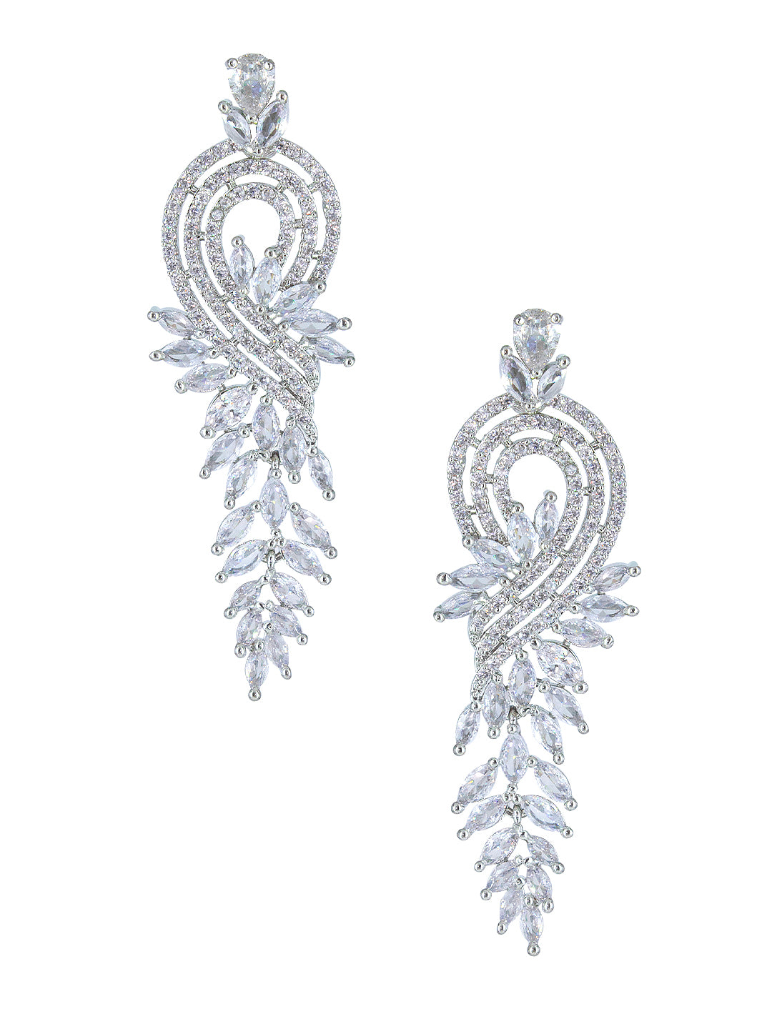 Silver Plated Long Cocktail AD Earrings For Women