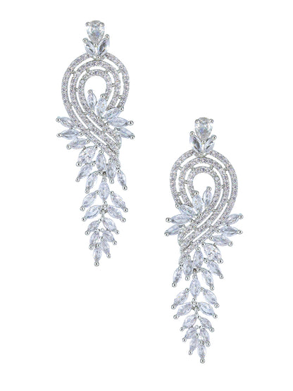 Silver Plated Long Cocktail AD Earrings For Women