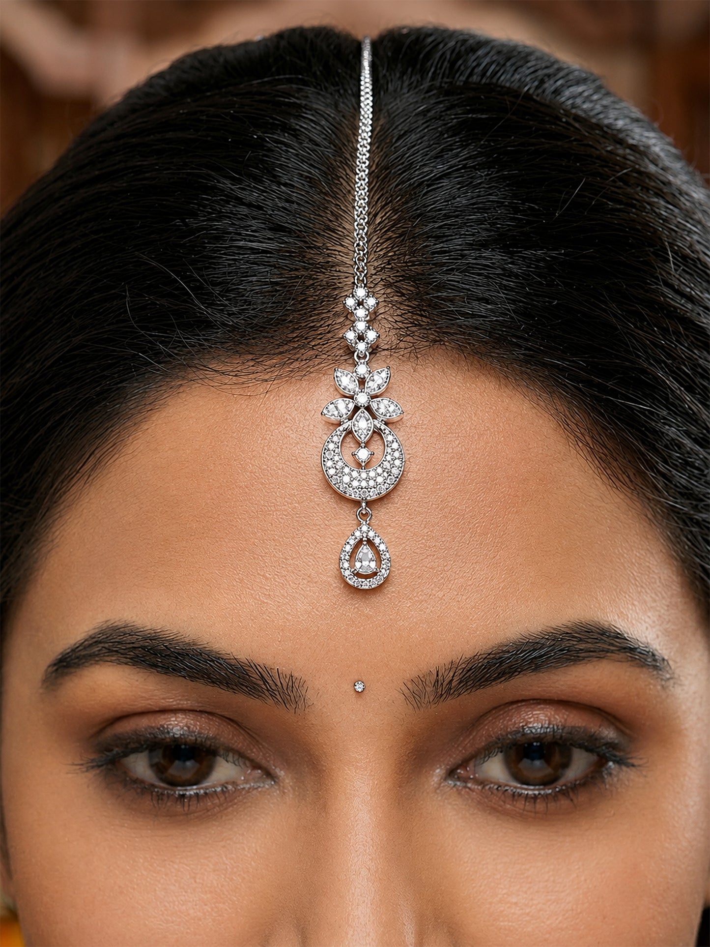 Silver Plated AD Maang Tikka for Women